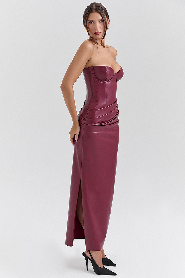 Merlot Leather Siren Uzun Elbise