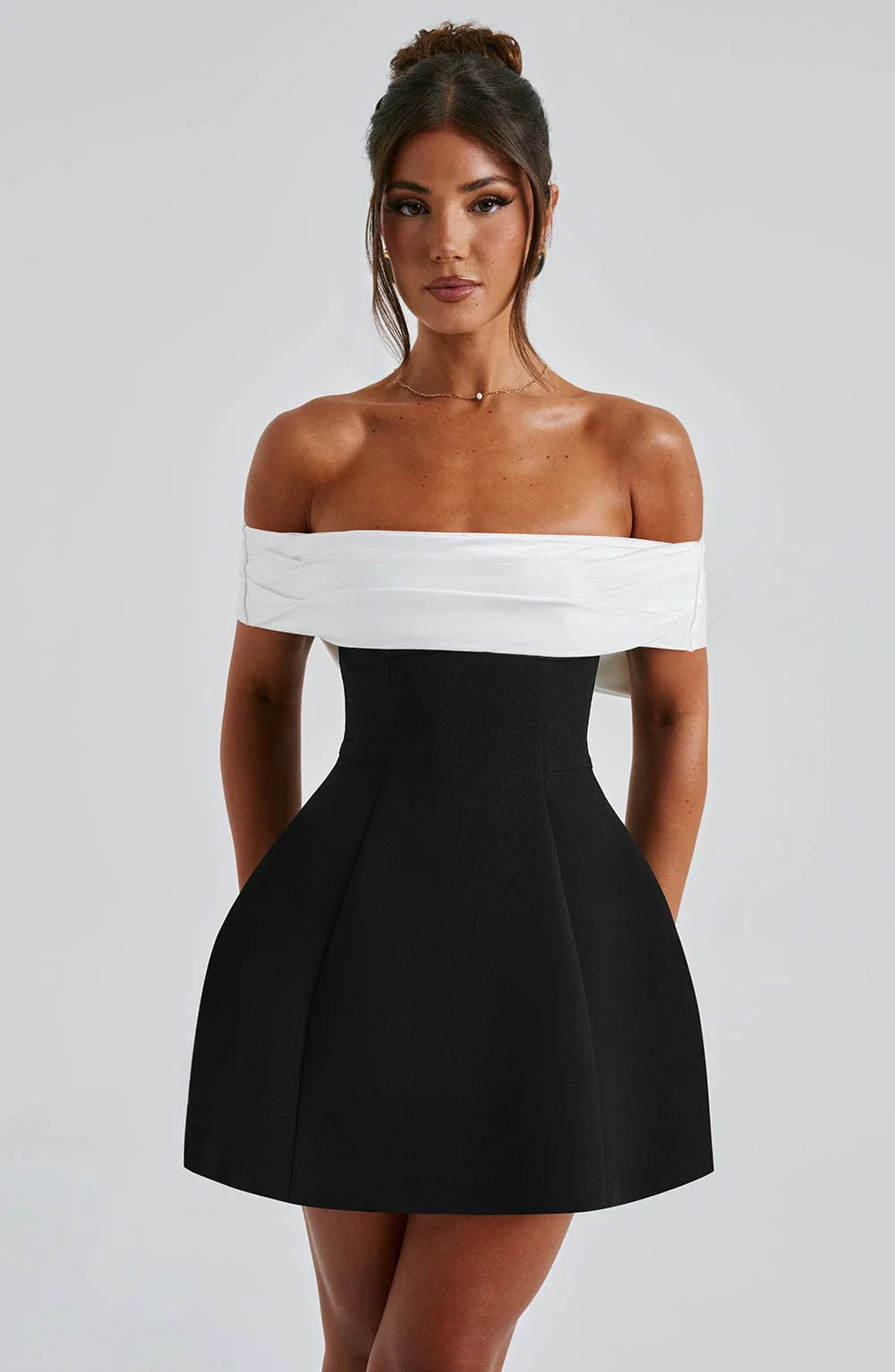 Satin Bow Noir Mini Elbise